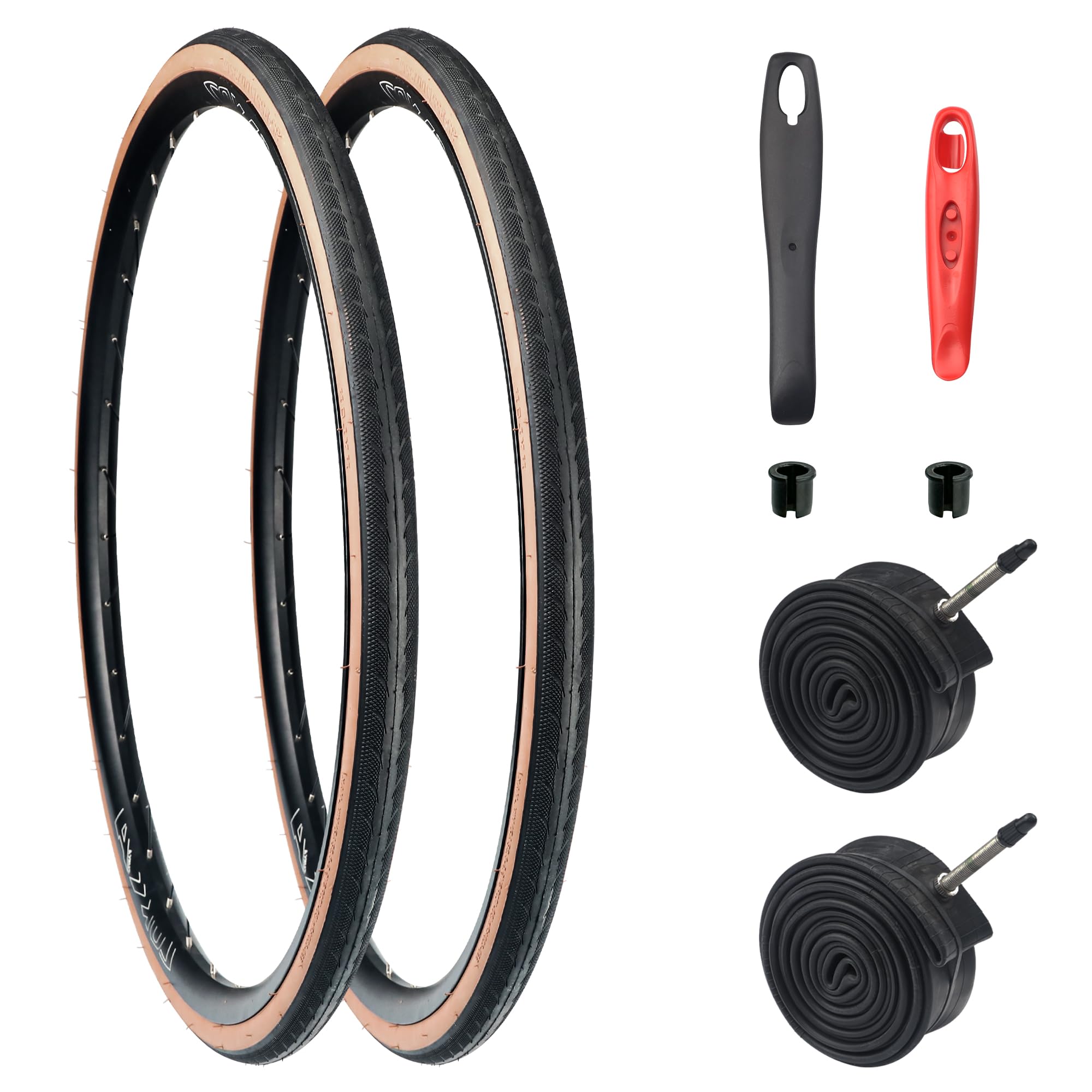 BALINGE Road Bike Tire 1/2 Pack 700 * 32C Bike Folding Replacement Tire for Bicycle, Wear-Resistant，1/2 Pack，Folding Bead，Black/Brown Wall，1/2 Tires 1