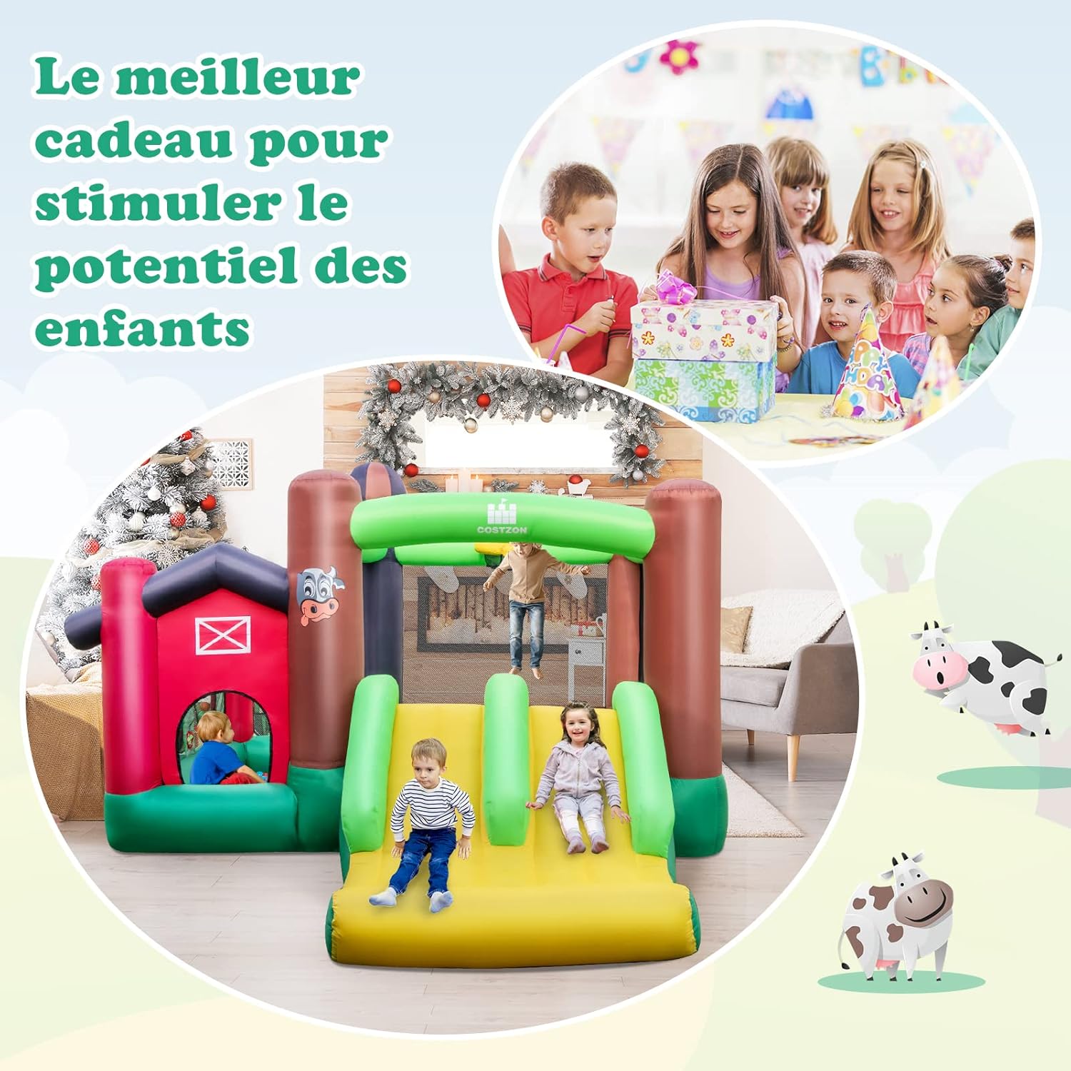 COSTWAY Château Gonflable 6-en-1 356x330x220CM Avec Toboggans Trampoline Panier De Basket Sac De Transport Thème Ferme 3-10 Ans (Sans Souffleur) 10 COSTWAY Château Gonflable 6-en-1 356x330x220CM Avec Toboggans Trampoline Panier De Basket Sac De Transport Thème Ferme 3-10 Ans (Sans Souffleur) -Pas Cher Clair Jardin Magasin AAHKMJXYDAFdJAOAIMEbOAchlkWZ0oakZn uVZ0mPidMNbILvCvspZ4oG3fPgIqc1P2pDU3n70fH8oPl1fmaw8hLPKZKnqmqMEdEsTt fEJE6Q==