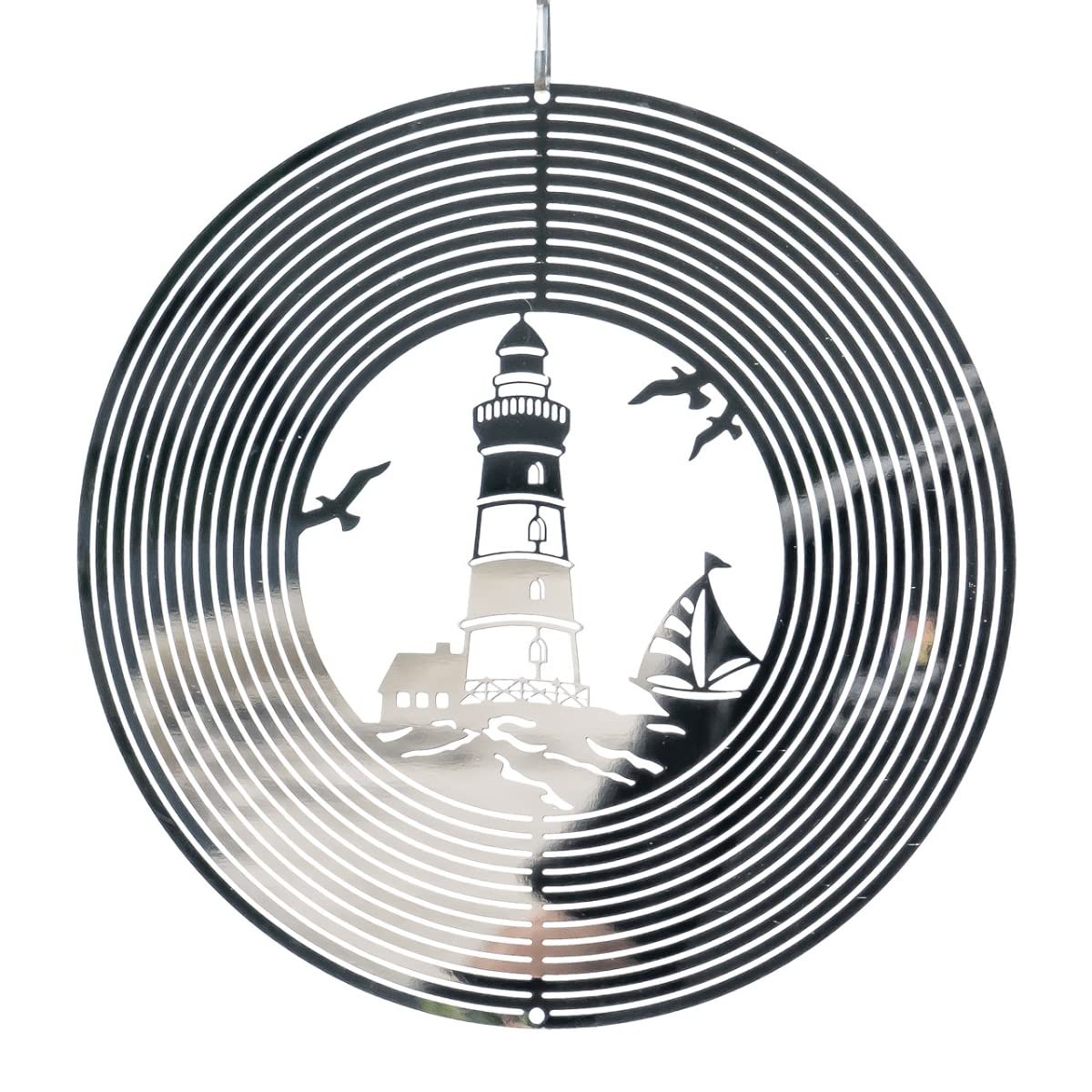 CIM Edelstahl Windspiel - Mirror Lighthouse 200 - Durchmesser: 20cm - inkl. Haken mit Kugellagerwirbel
