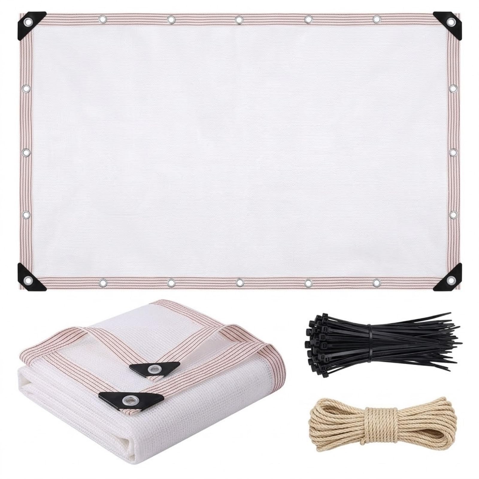 Malla Sombra Blanca 50% con Ojales Cada 50cm, Malla de Sombreo HDPE Transpirable, Malla Ocultacion para Jardín, Plantas, Invernadero, Huerto, Gallinero, Caseta, Patio(3X8M)