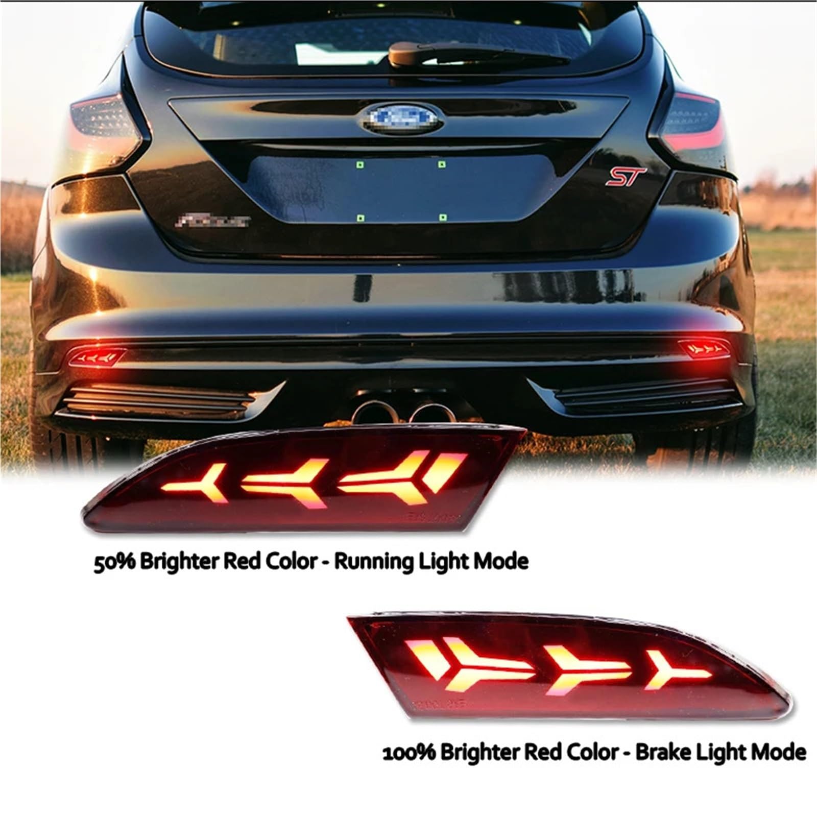 Lampa tylna zespolona 2 szt. Tylny zderzak odblaskowy światło pasuje do Ford Focus 3 2012 2013 2014 12V tylny hamulec stop kierunkowskaz ostrzeżenie przeciwmgielne(Black)