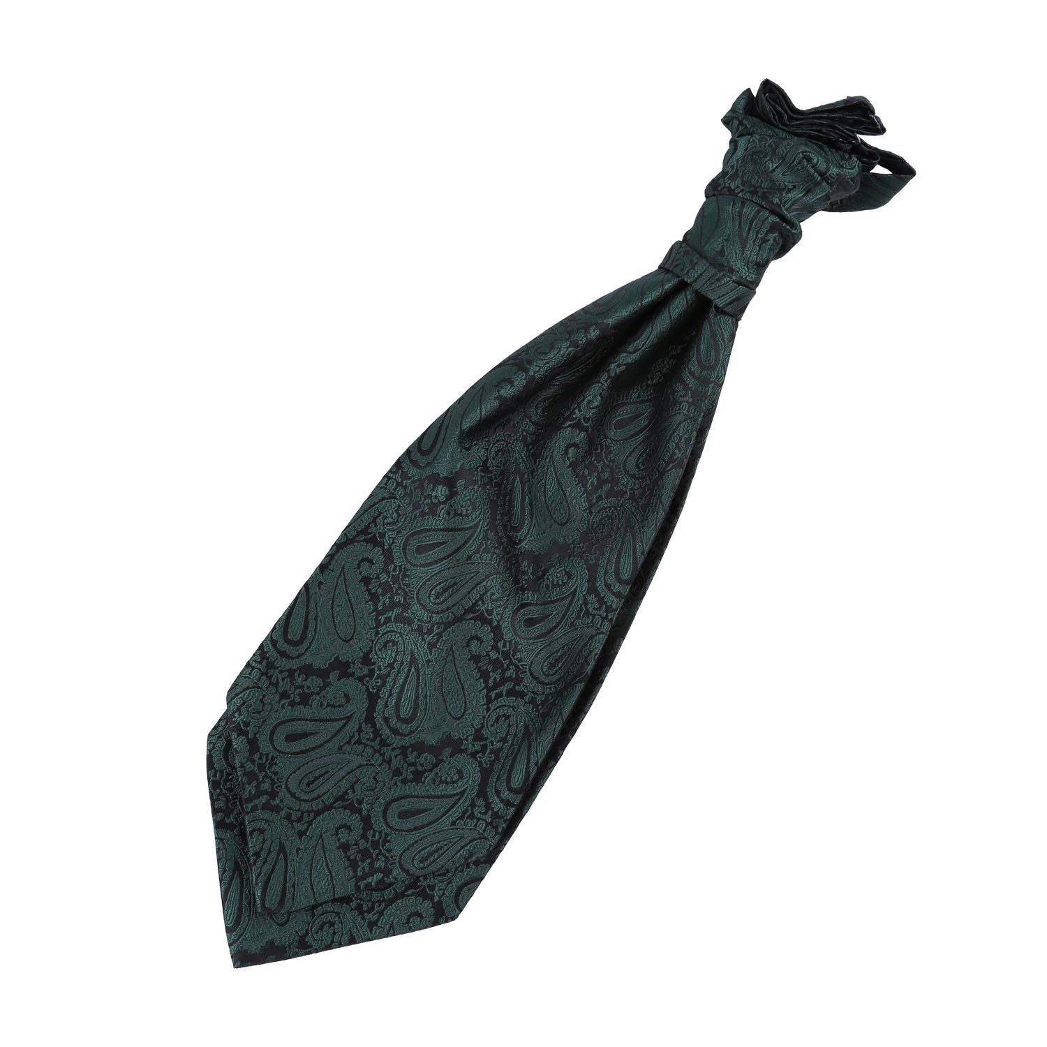 Dqt Men's Emerald Green Paisley Floral Jacquard Pre-Tied Scrunchie Cravat - Wedding, Business & Formal Wear