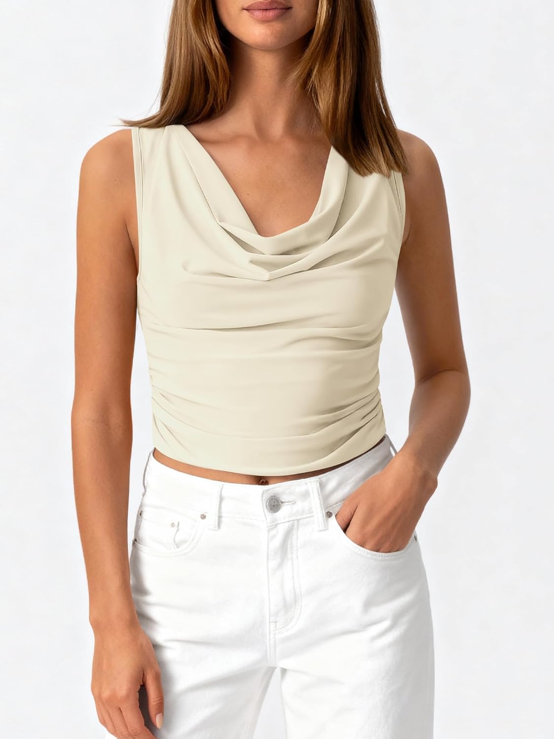 BTFBM Cowl Neck Tank Tops for Women 2026 Spring Summer Sleeveless Dressy Blouses Business Casual Outfits Going Out Top - Image 4