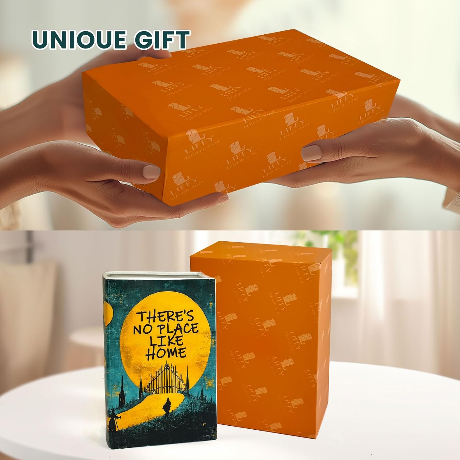 LIFFY Book Vase for Flowers, Ceramic Flower Vase Bookshelf Decor, Unique Book Shape Decration Vase Bookend Gift for Book Lovers(Teal Blue, Wizard of Oz) - Image 9