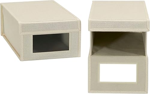 Household Essentials Caja de zapatos pequeña con frente caída, paquete de 2, beige