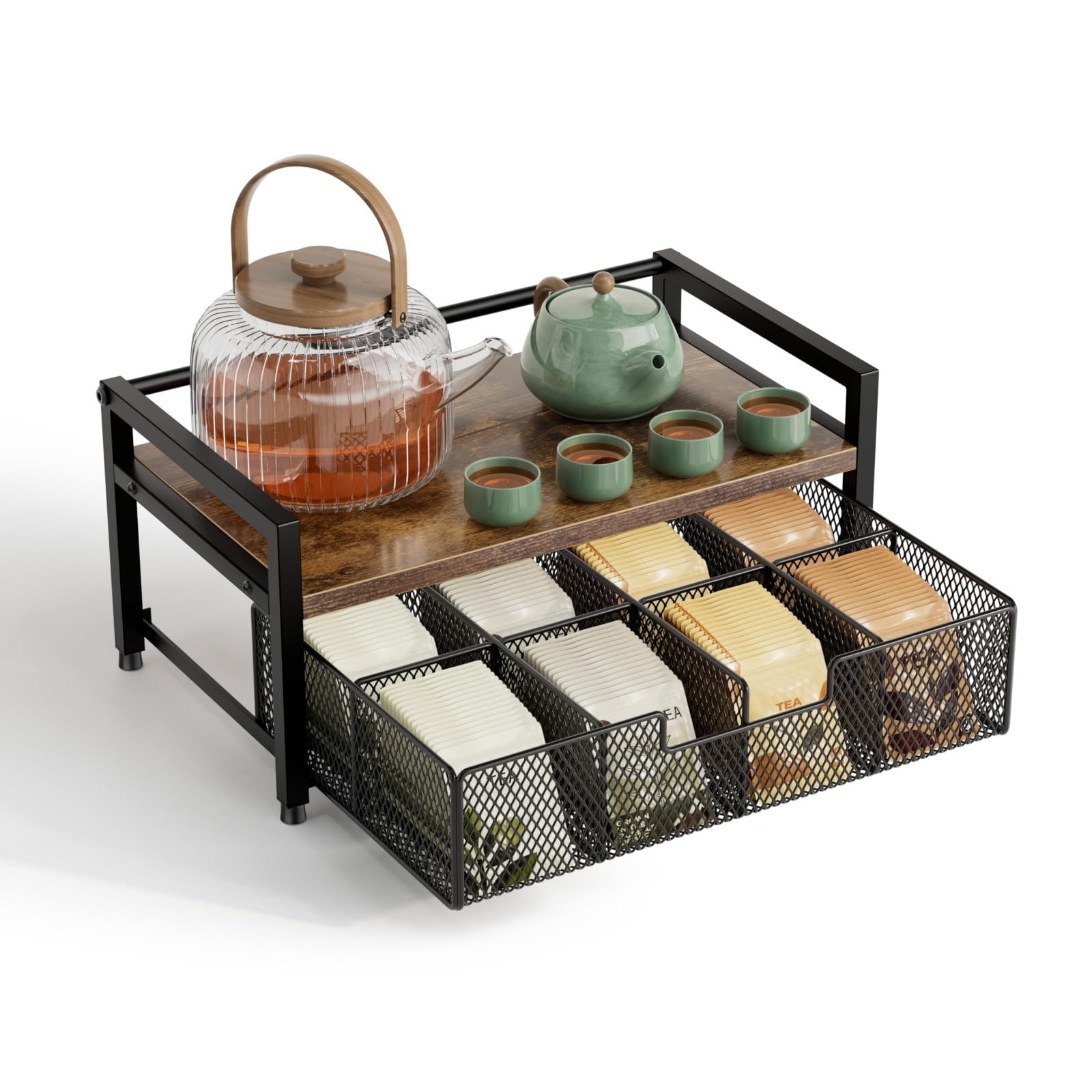 Organiseur de tiroir avec 8 compartiments pour une organisation facile du café et des accessoires dans la cuisine. Rangement élégant