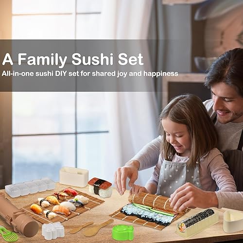 Miniatura 4 de Kit de fabricación de sushi juego de padres e hijos -Kit de sushi 28 en 1 para principiantes y profesionales que hacen sushi y niños, con rodillo de