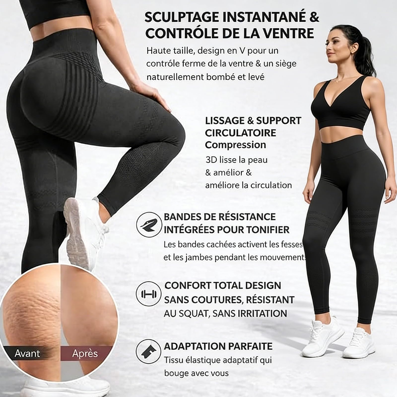 Luveon Women's 3D Anti-Cellulite Leggings Sewing Lipedema Compression Slimming Leggings Sport Women Scrunch High Waist Without Leggings Push Up Stretch Yoga Running Fitness Sculpting Pants - 5