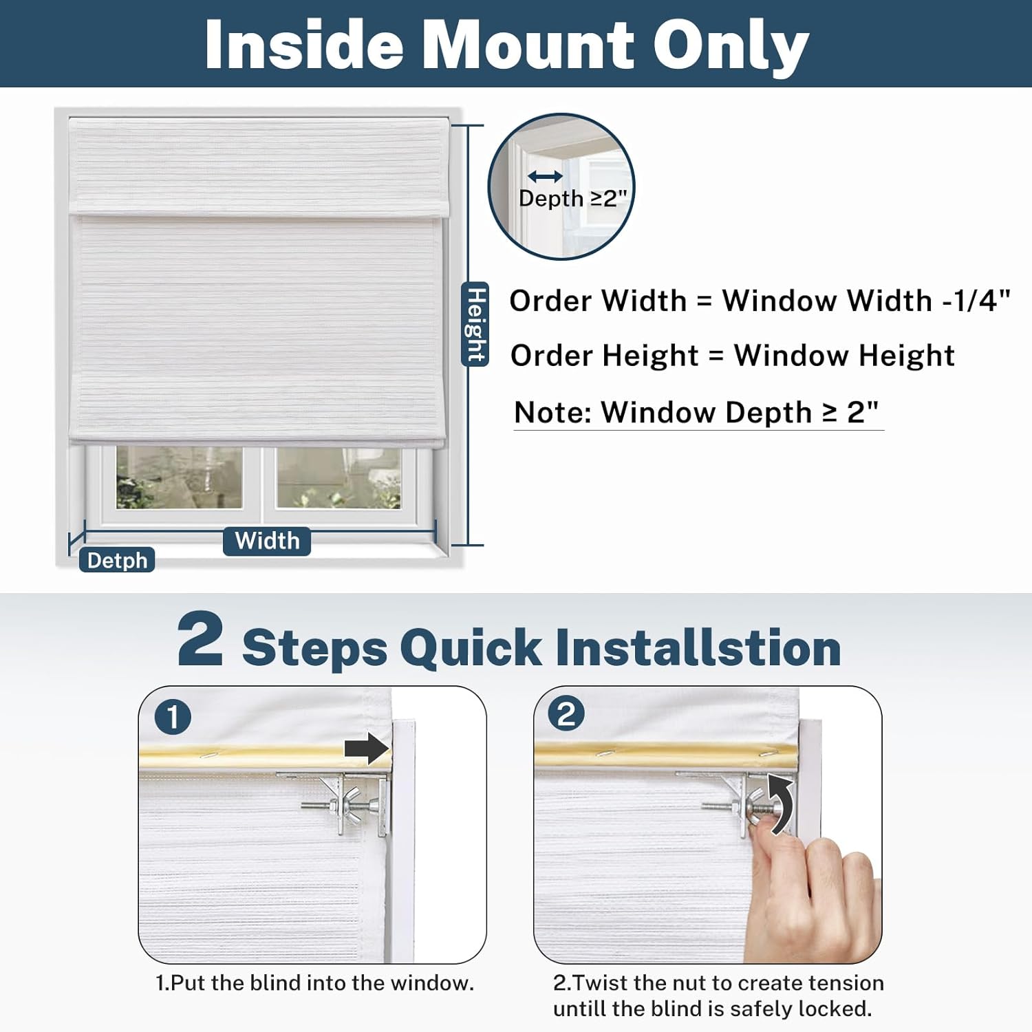 Cordless Roman Shades No Tools No Drill Natural Fabric Roman Blinds for Windows Easy to Install Light Filtering Shades, Beige(with Edge Liner,Block 90-95% Light), 48" W x 64" H