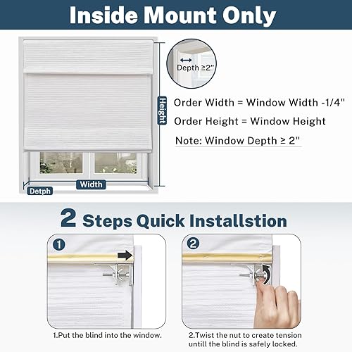 Miniatura 6 de Persianas romanas sin cordones, sin herramientas, sin taladro, de tela natural, para ventanas, fáciles de instalar, persianas con filtro de luz,