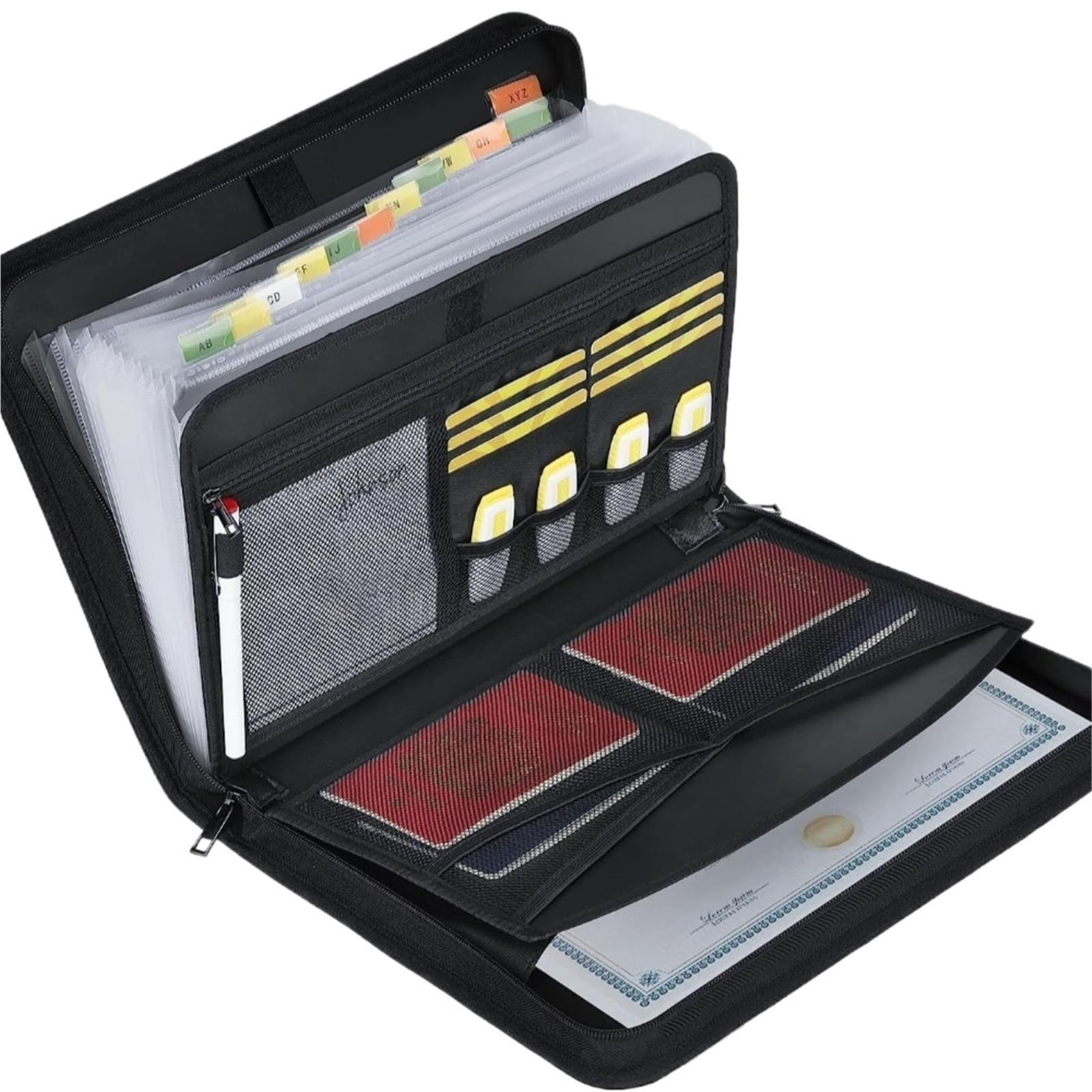 Porta Documenti Fireproof Accordion File Organizer | 13-Pocket Expanding Document Bag with Zipper and Labels, Portable(Black)