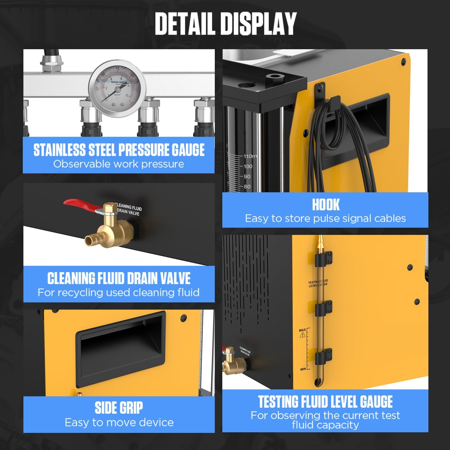 CT200 Fuel Injector Cleaner Tester 6 Cylinders Upgraded Ultrasonic Cleaning Kit with 12-in-1 Diagnostic Functions for Automotive & Motorcycle