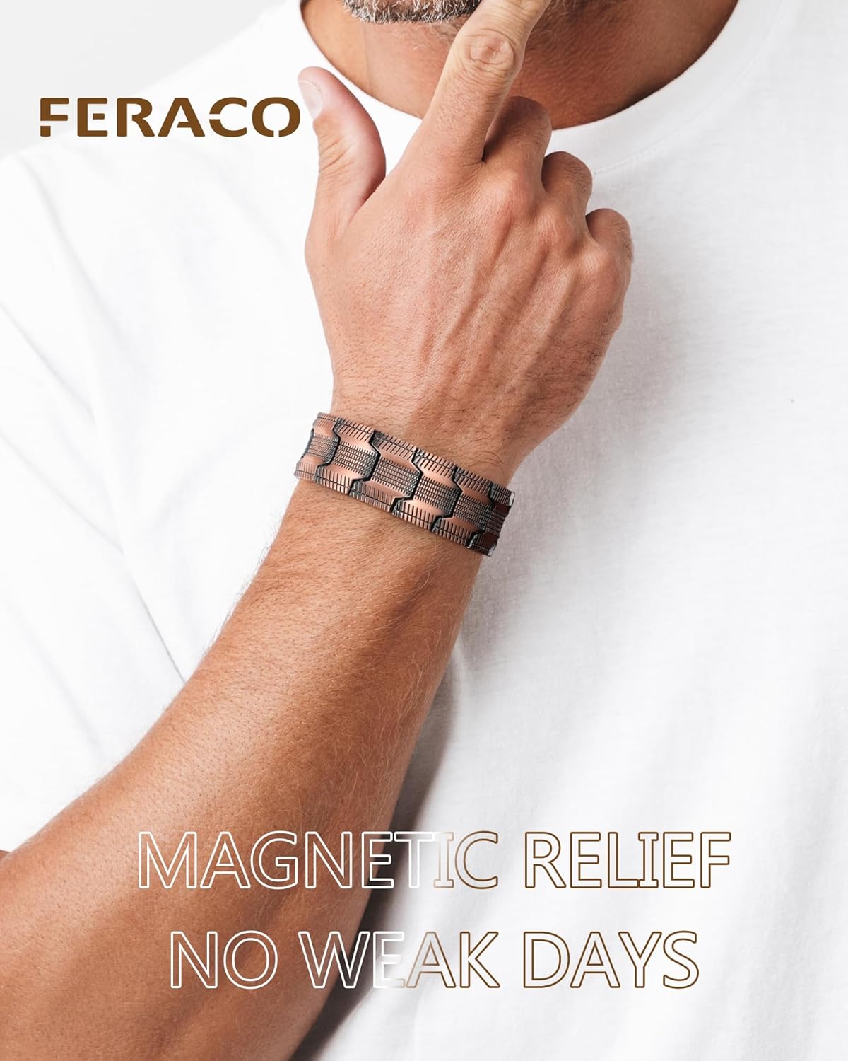 Feraco Copper Bracelet for Men 3X Strength,Magnetic Therapy Bracelet Copper Jewelry with Powerful 3800 Gauss Magnets,Premium Fold-Over Clasp - Image 2