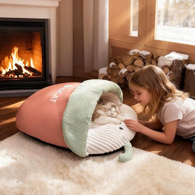 Foto 2 de 7 de PETCUTE Saco de Dormir para Gatos,Lindo,Cama Cueva Gato de Interior,Cálido y Suave,Lavable Camas…