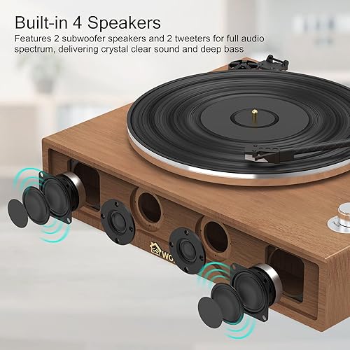 Miniatura 4 de Wohome - Tocadiscos de vinilo con entrada y salida Bluetooth, tocadiscos vintage todo en uno de alta fidelidad con 4 altavoces integrados, cartucho