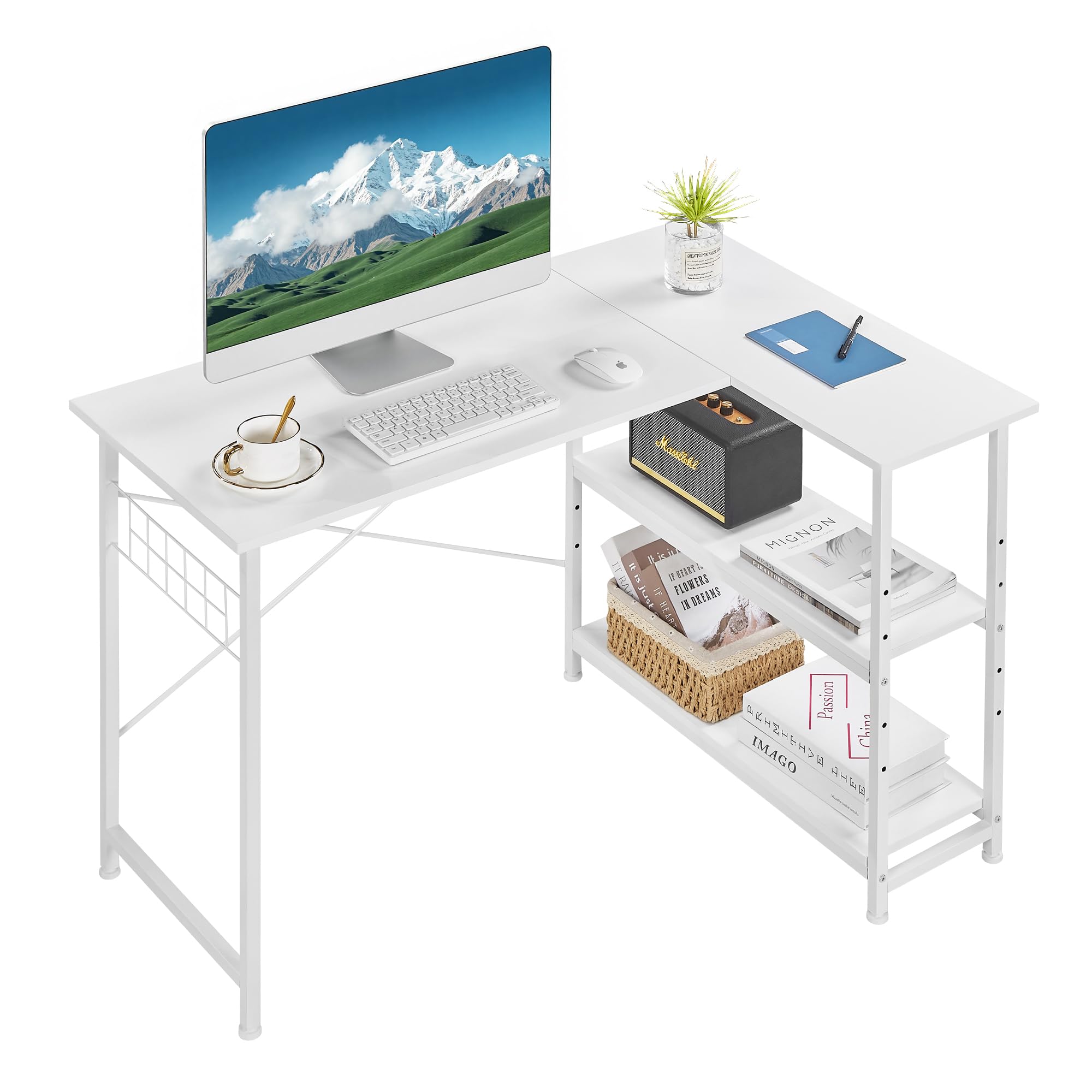 VECELO パソコンデスク L字デスク 幅110×奥行80×高さ75cm 棚付 Amazon.co.jp: VECELO パソコンデスク L字デスク 幅110×奥行80