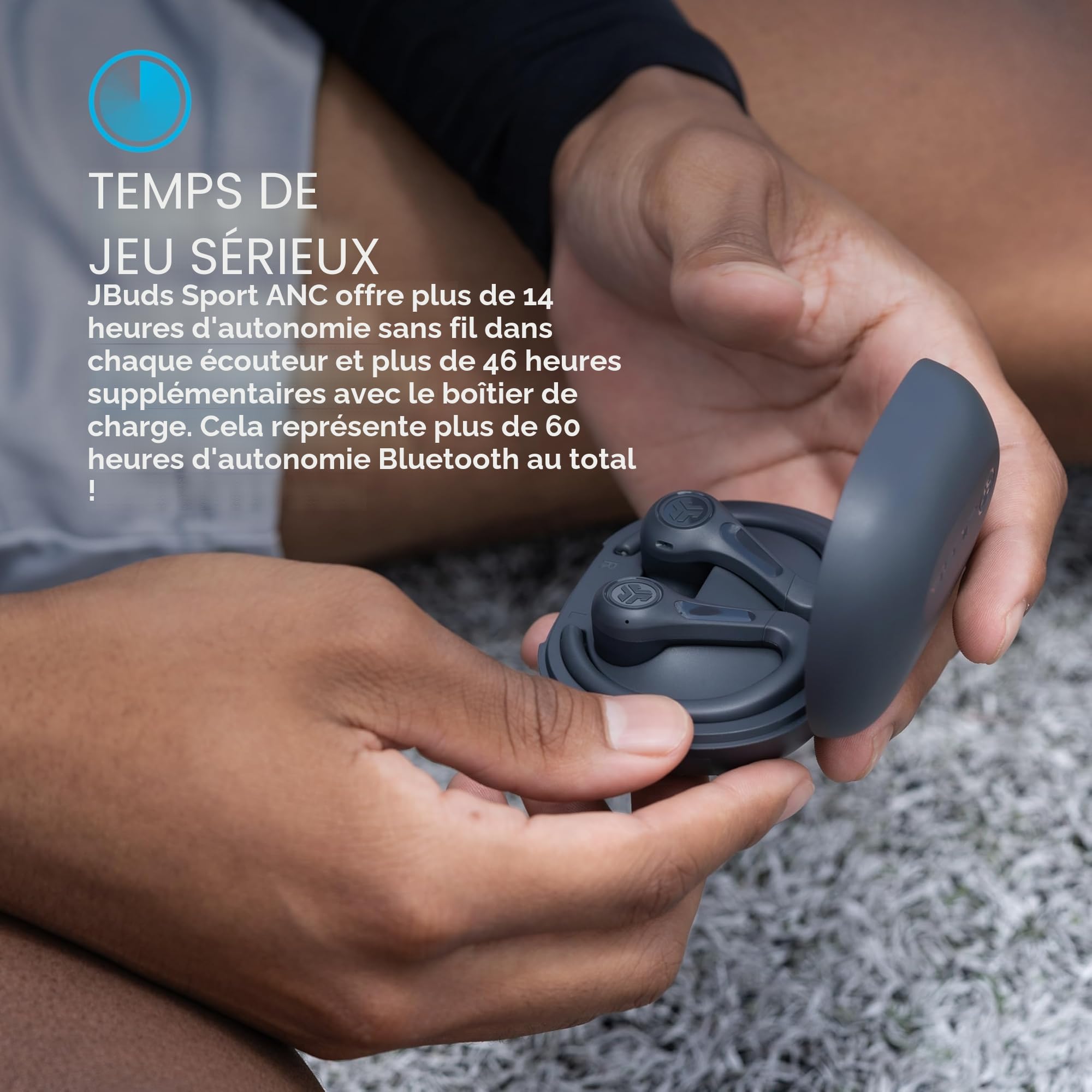JLab JBuds Sport ANC 4 Écouteurs de Sport Intra-Auriculaires, Bluetooth, 60h+ Autonomie, Réduction de Bruit, True Wireless, Boîtier de Charge USB-C, IP66 Résistant à la Transpiration, Multipoint, Noir