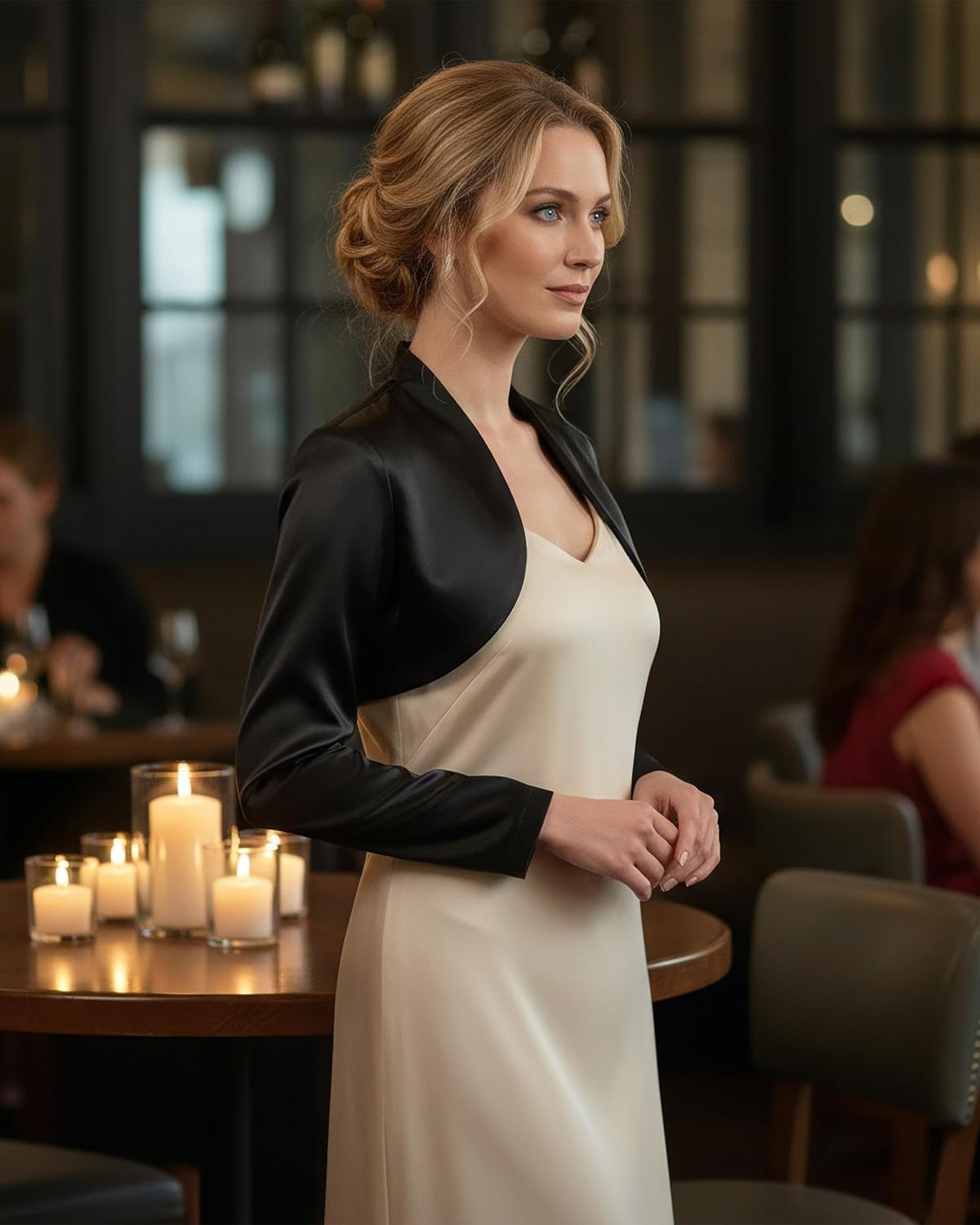 BOLEROSE Formal Long Sleeve Satin Bolero Shrug - Image 6