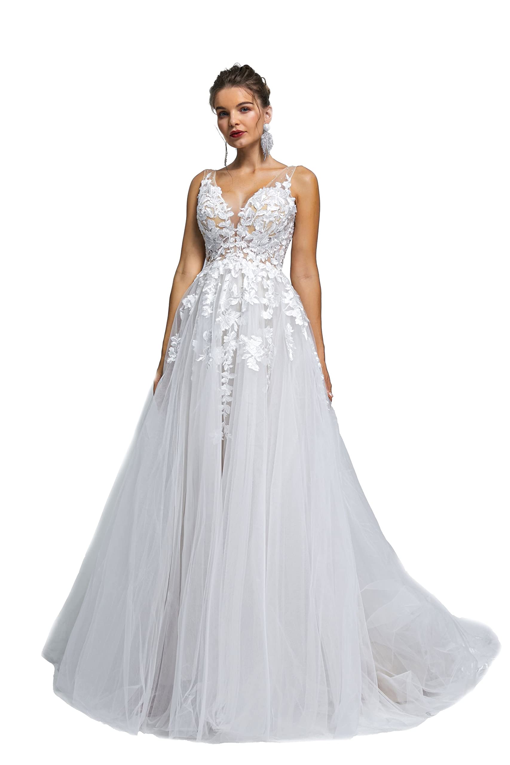Spaghetti Chiffon Beach Wedding Dress V Neck A line Bridal Gowns Lace Plus Size Wedding Dress