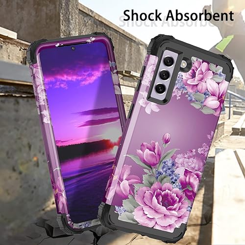 Miniatura 4 de LONTECT Funda protectora híbrida resistente 3 en 1 para Galaxy S21 FE 5G (no compatible con S21 5G), diseño floral, a prueba de golpes, resistente,