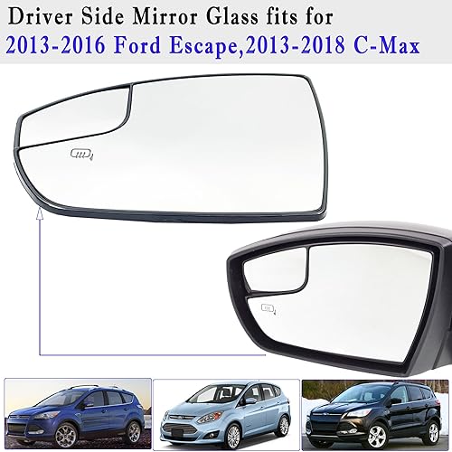 Miniatura 2 de Escape Driver - Espejo calefactable para el lado del conductor compatible con Ford Escape 2013-2016, Ford C-Max 2013-2018 con calefacción lateral
