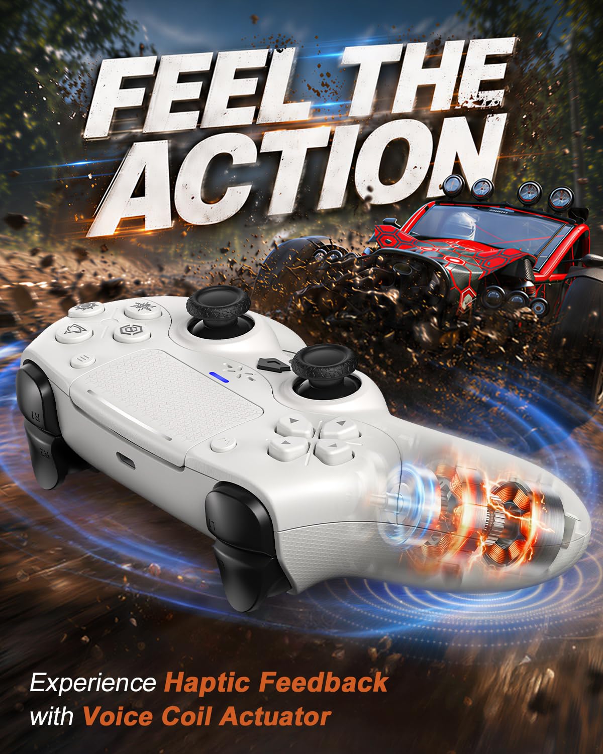Gamrombo Wireless Controller für PS5/PC, mit Dynamischen Response Triggern, HD-lineare Vibration, 2000mAh-Akku, Integriertes Mikrofon, Lautsprecher & Stummschalt-Taste, 6-Achsen-Bewegungssteuerung