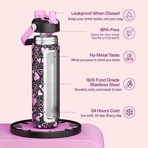 Miniatura 104 de ENCOOL Botella de agua aislada con popote, de acero inoxidable, a prueba de fugas, sin BPA, al vacío de doble pared que se mantiene fría durante 24