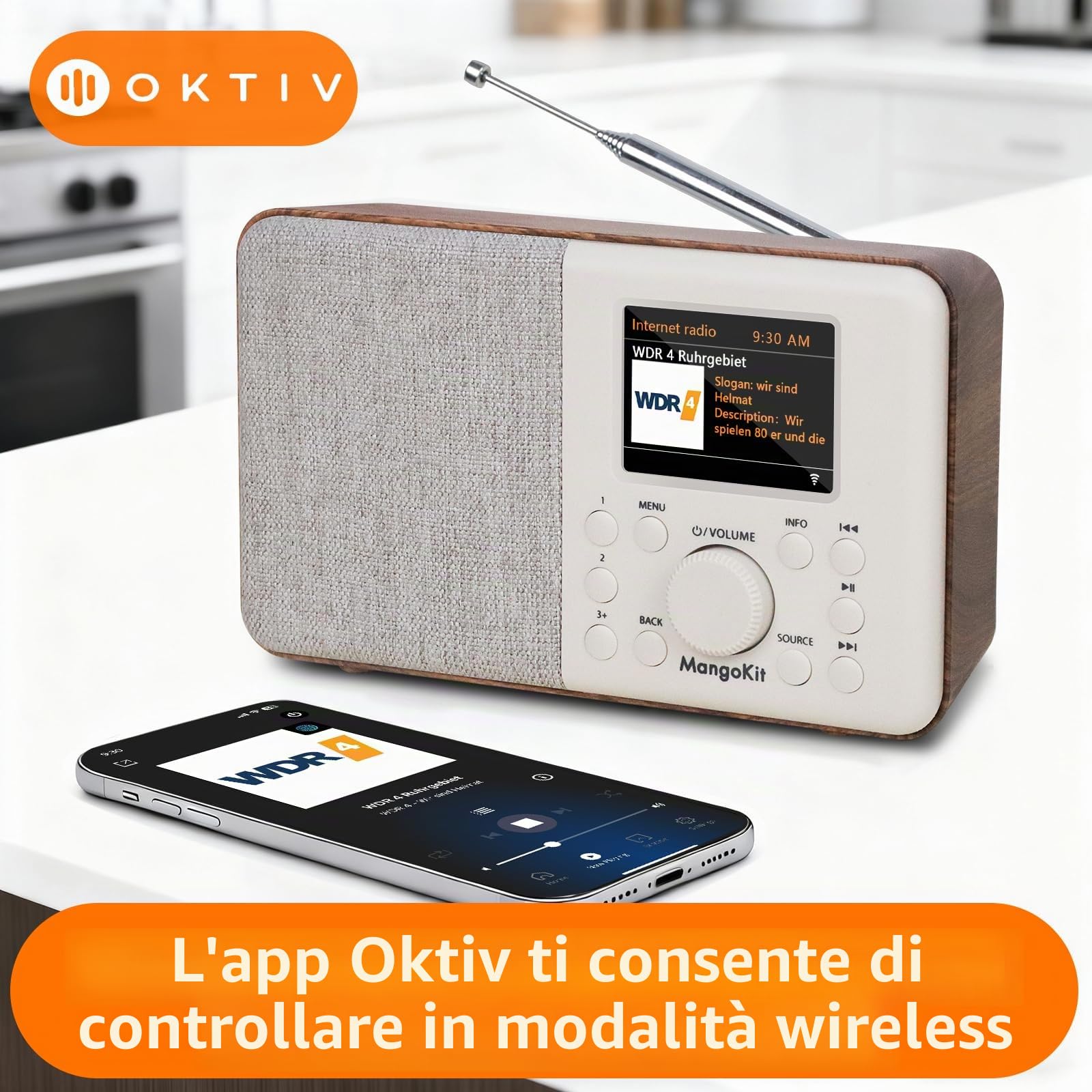 SR10 Internet Radio DAB+ Wi-Fi Lettore Podcast Bluetooth FM Cucina Doppio Allarme Noce