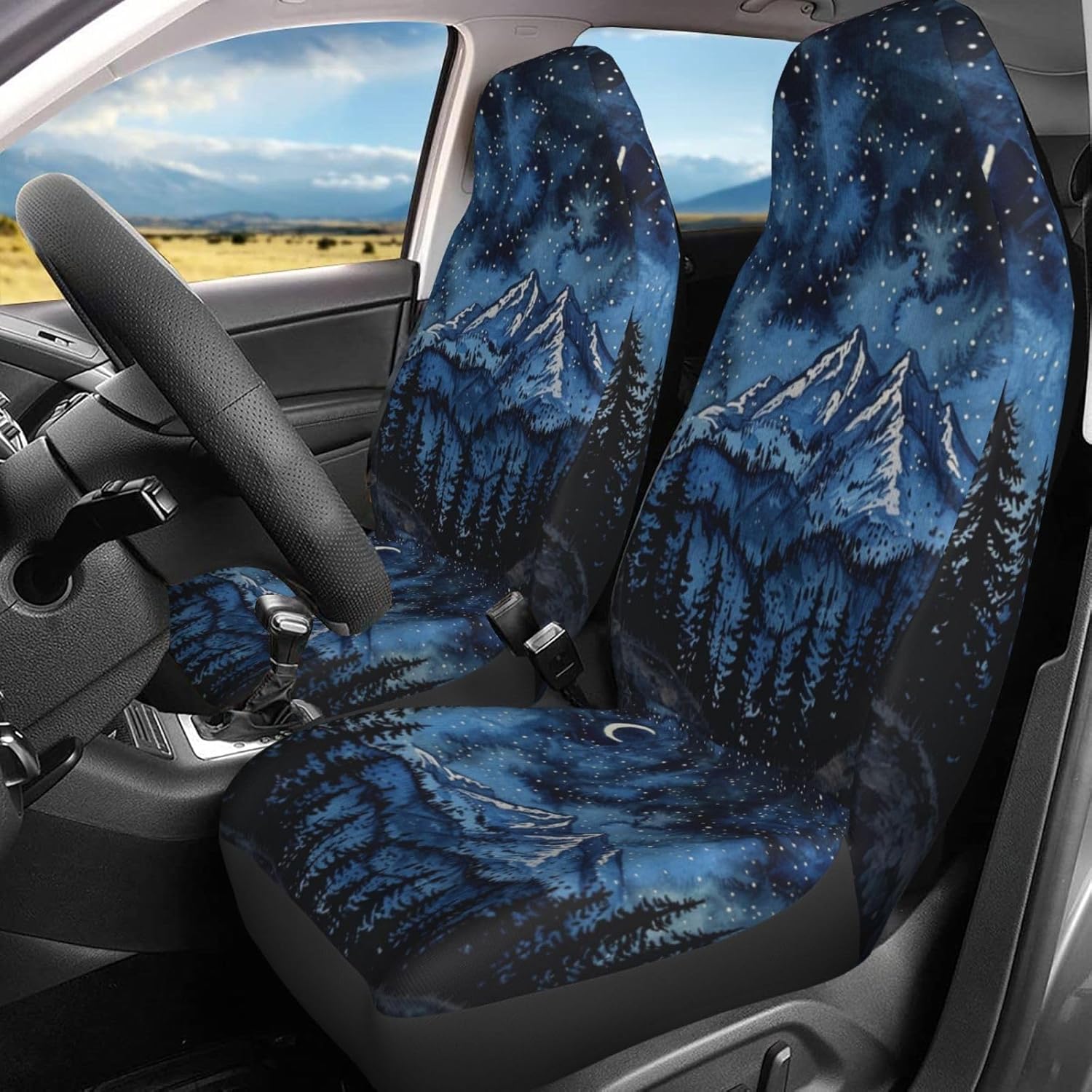 Foruidea Mountain Moon Car Seat Covers Universal 2 Pcs Auto Front Seat Cover Fit Most Cars,SUV,Sedan,Trucks