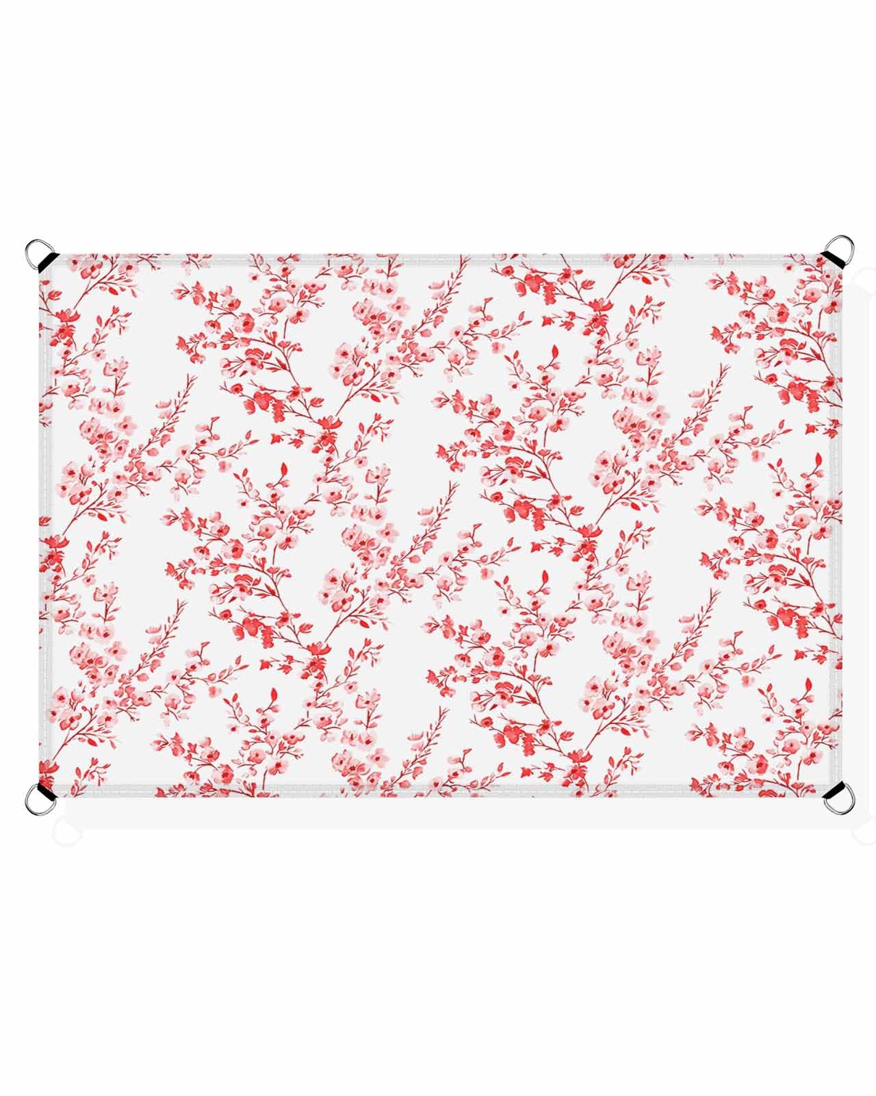 Boanket Sun Shade Sail 8' x 10', Red Botanical Rectangular Waterproof Outdoor Sun Shades, Spring Floral Watercolor Pastoral Summer Flower Shade Cloth for Patio Deck Terrace Garden Lawns Beach Backyard