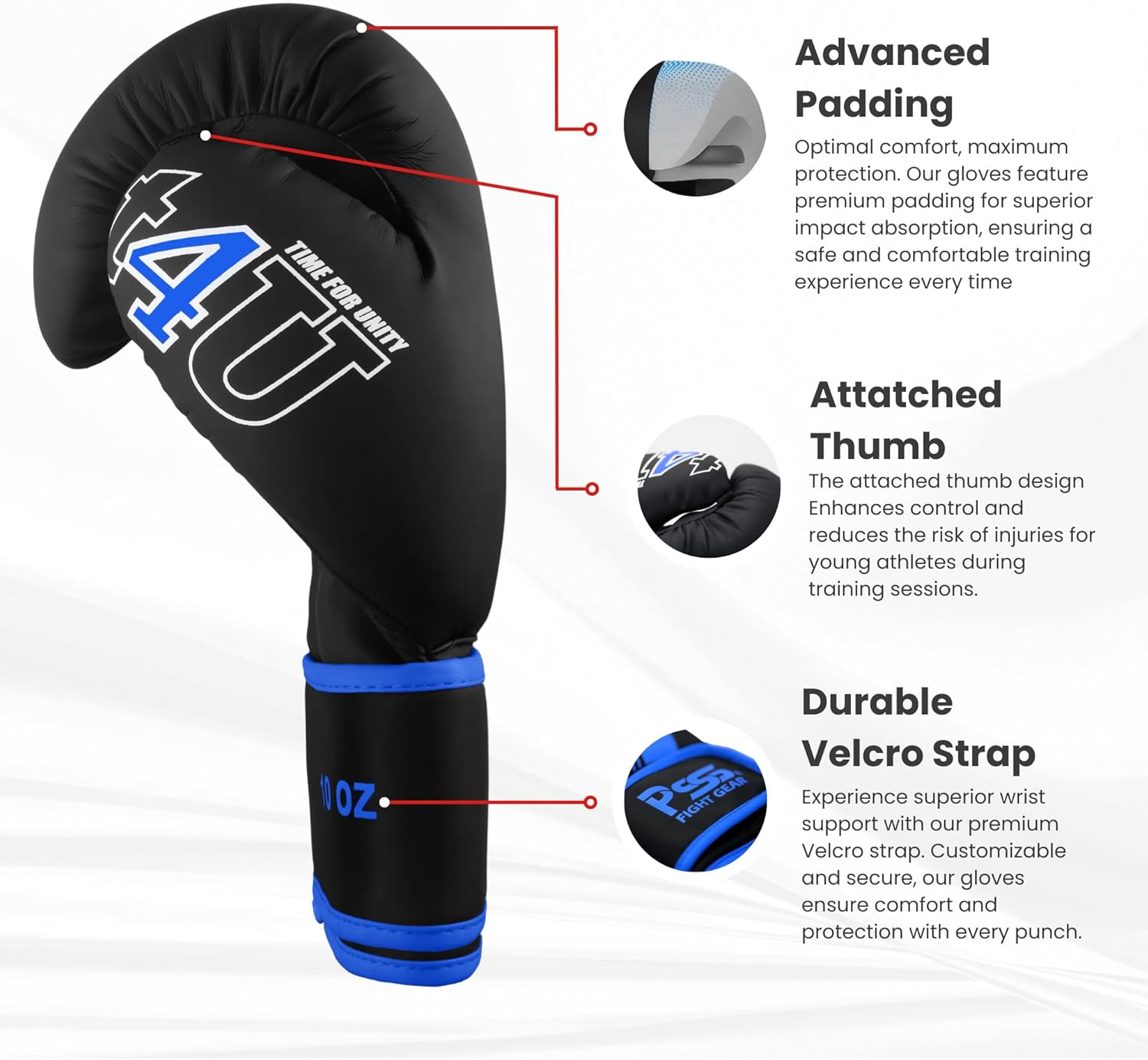 PSS Boxing Gloves for Kids/Youth Training Sparring, Kickboxing, Muay Thai, MMA, Heavy Punching Bag Mitts Focus Pads Workout Durable PU Leather, High-Density Foam Padding 4 6 8 10 Oz