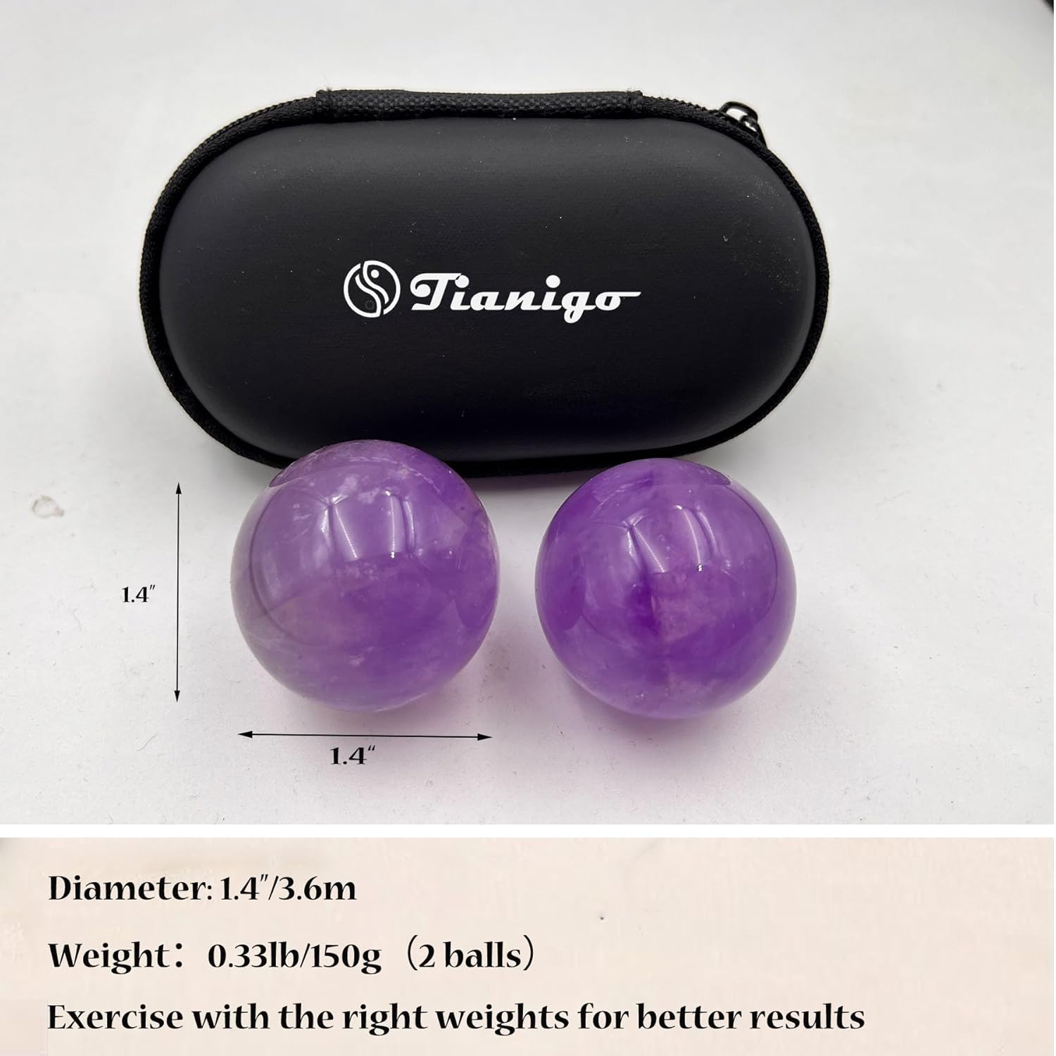 Baoding Balls 1.4”inch Amethyst Crystal Chinese Healthy Massage Balls for Hands Therapy Stress Relief Hand Exercise Balls Purple Quartz Healing Stress Balls No Chime