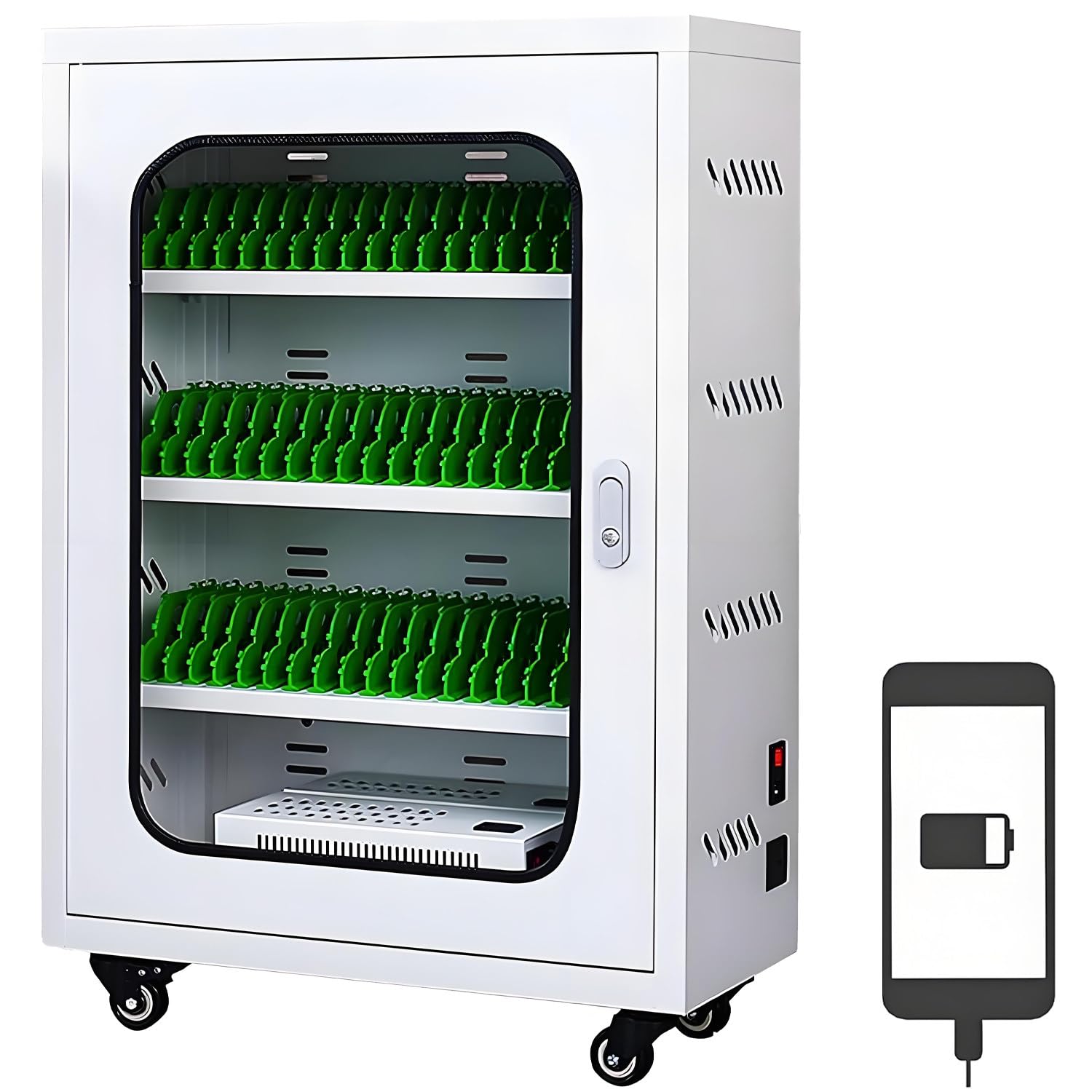 UORDBY Aluminum Alloy Mobile Phone Charging Cabinet,Portable 12-60 Device Storage Box,Cellphone USB Charging Station, for School Church Airport 60slots