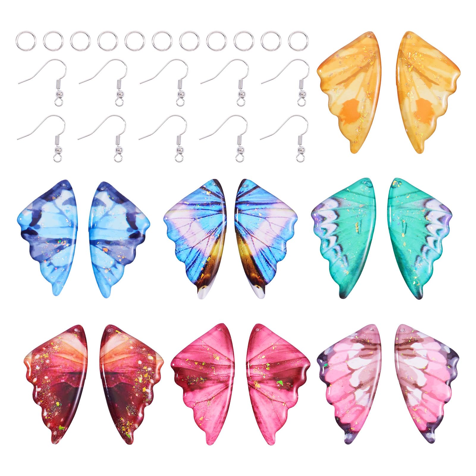 PandaHall 7 Pairs Transparent Wing Dangle Earring Butterfly Wing Charms Pendants with Jump Rings Earring Hooks for Jewellery Making โ image 1