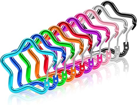 10PCS Cute Carabiner, Multicolor Star Carabiner Clips Aluminum Shaped Spring Snap Hook for Outdoor Hiking Traveling Fishing Keychain Backpack