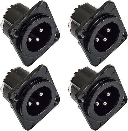 4er Set XLR Einbaubuchse Einbaukupplung 3-polig  ohne Verriegelung male schwarz
