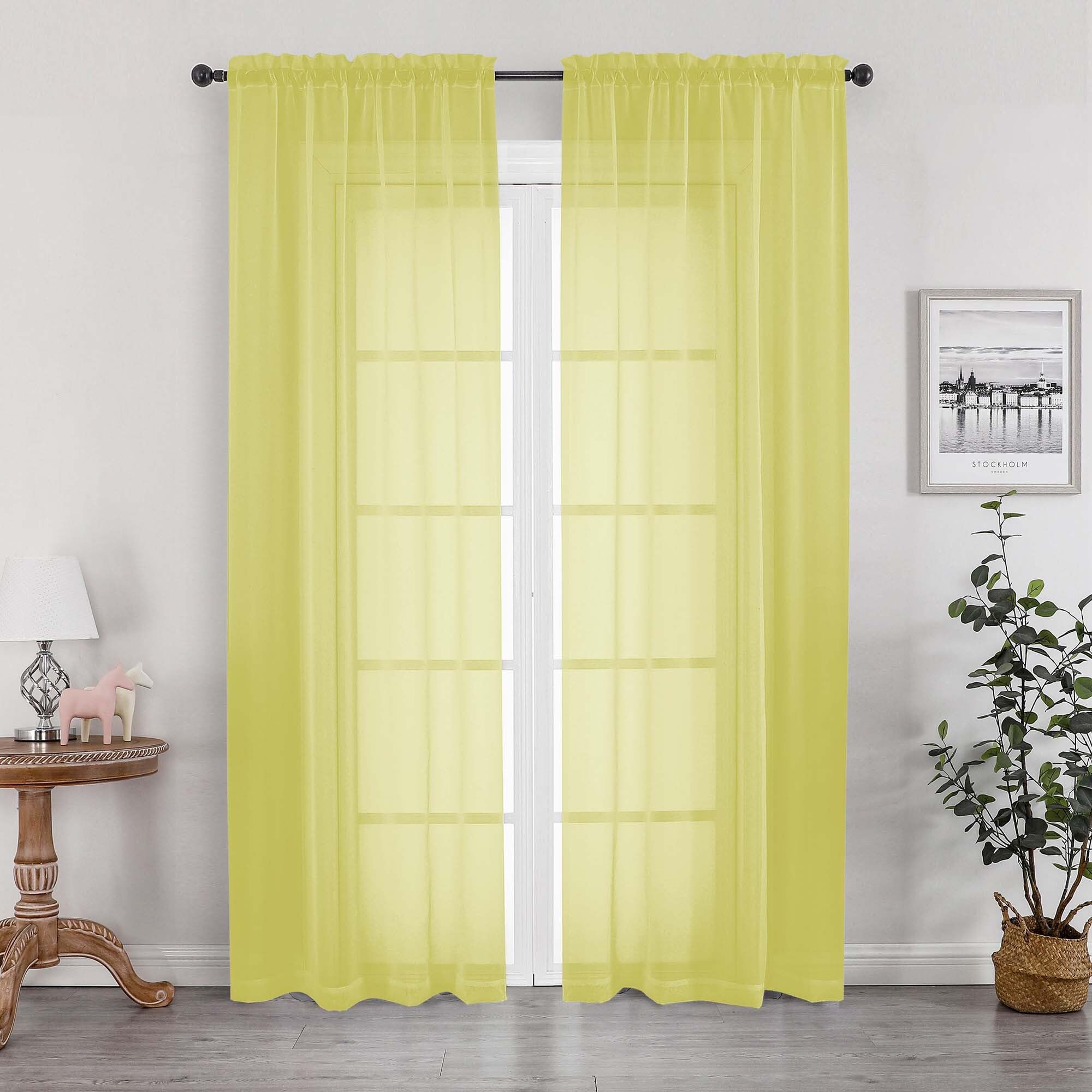 OWENIE Sheer Lemon Curtains for Bedroom Living Room 78 Inches Long 2 Panels Set, Soft Solid Light Filtering Sheer Curtain Rod Pocket Clear Drapes for Window Sliding Door, Lemon, Each 42 x 78 Inch