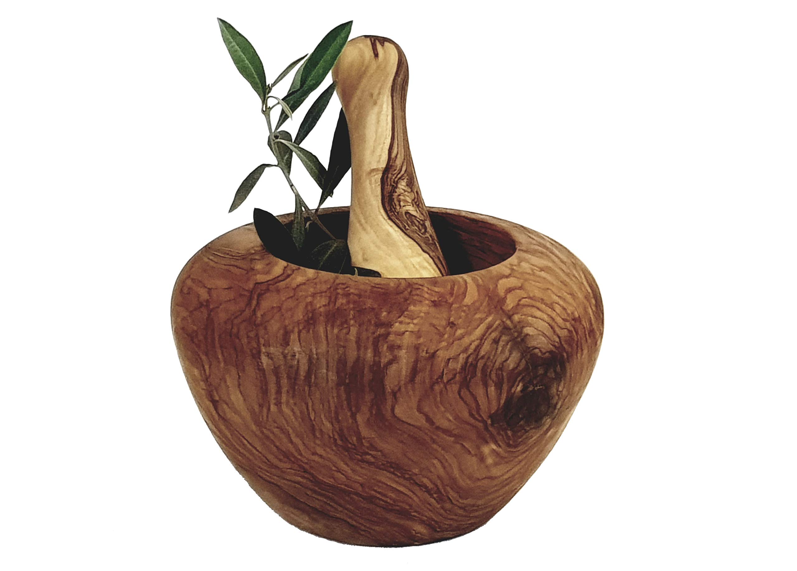 Mortier 18 cm Rond bombé Naturel et Pilon en Bois d'olivier