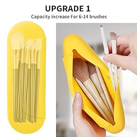 AGIKET Silicone Makeup Brush Holder Travel Cosmetic BagSoft Portable Cosmetic Face Brushes Holder with Upgrade Anti-Fall Out Magnetic Closure, Large Travel Makeup Brush Case - Yellow