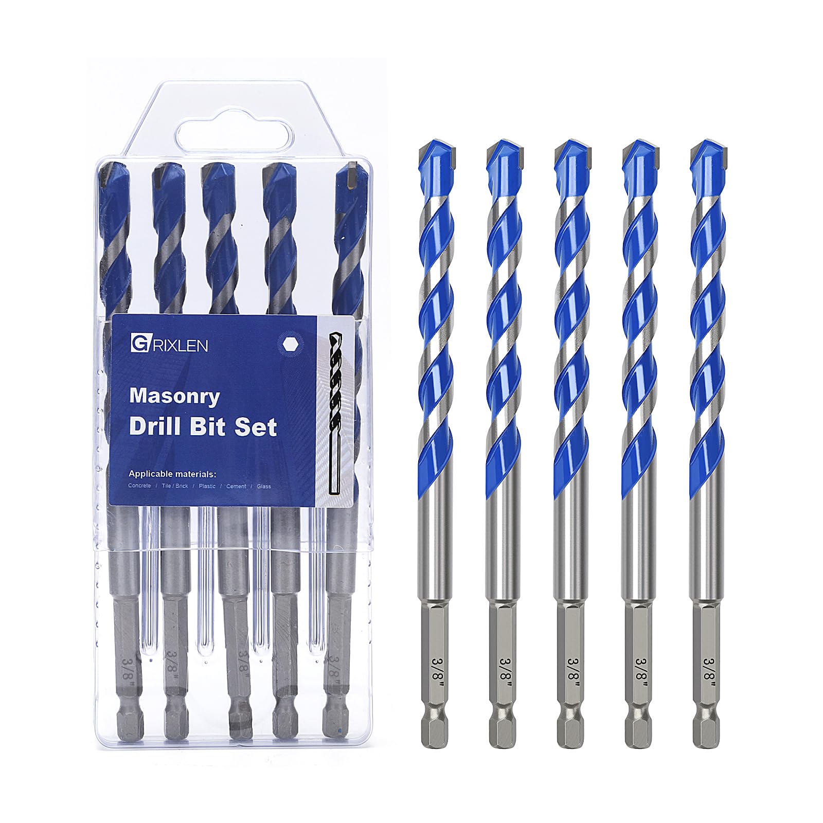 GRIXLEN Masonry Drill Bit Set - 5 Pack 1/8 Inch -19