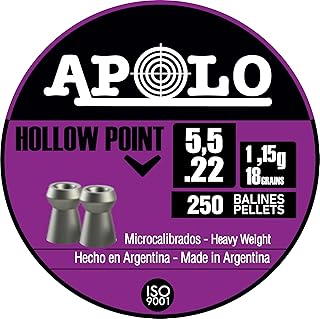 Apolo Hollow Point Airgun Pellets, 5.5mm.22 Caliber, E19701, Silver