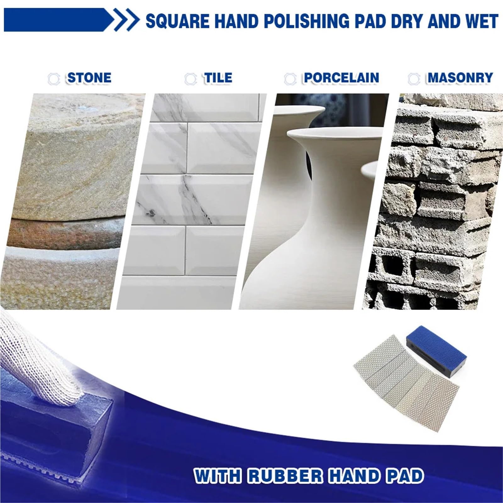 Polierpads 3 stücke Hand Pads Diamant Schleifen Nass Polieren Marmor Metall Stein Fliesen Tragbare Schleifer Werkzeuge Grit50 Zu BUFF(3pcs 3000)