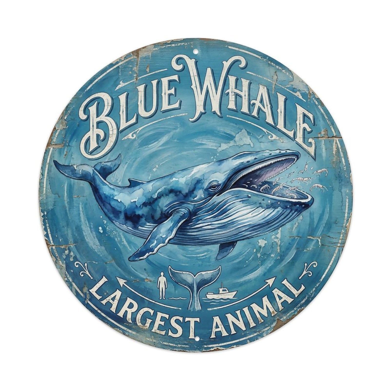 Cxhjca 8X8inch(20X20cm) Blue Whale Largest Animal Metal Tin Sign