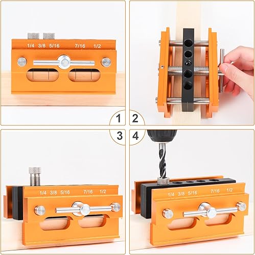 Miniatura 7 de Plantilla de clavija autocentrante – Kit de plantilla de clavija para guía de taladro de carpintería para agujeros rectos, herramientas de madera de