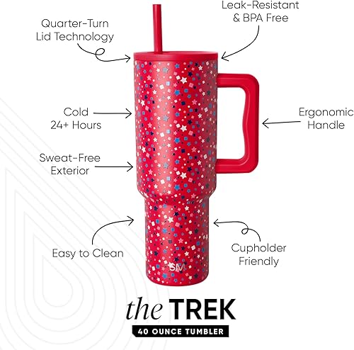 Miniatura 141 de Simple Modern Colección Trek Vaso de 40 fl oz con asa y tapa con popote, botella de agua reutilizable de acero inoxidable, aislada, de viaje, apta
