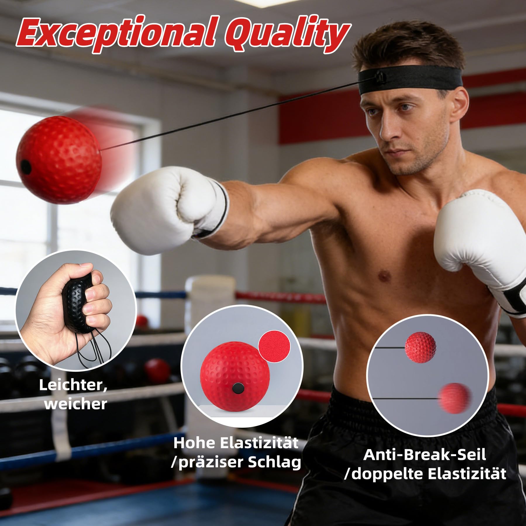 Banda para la Cabeza con Pelota de Reacción,Entrenador de Reflejos Ajustable para Boxeo, Mejora la Velocidad, Enfoque y Coordinación Mano-Ojo, Entrenamiento en Casa