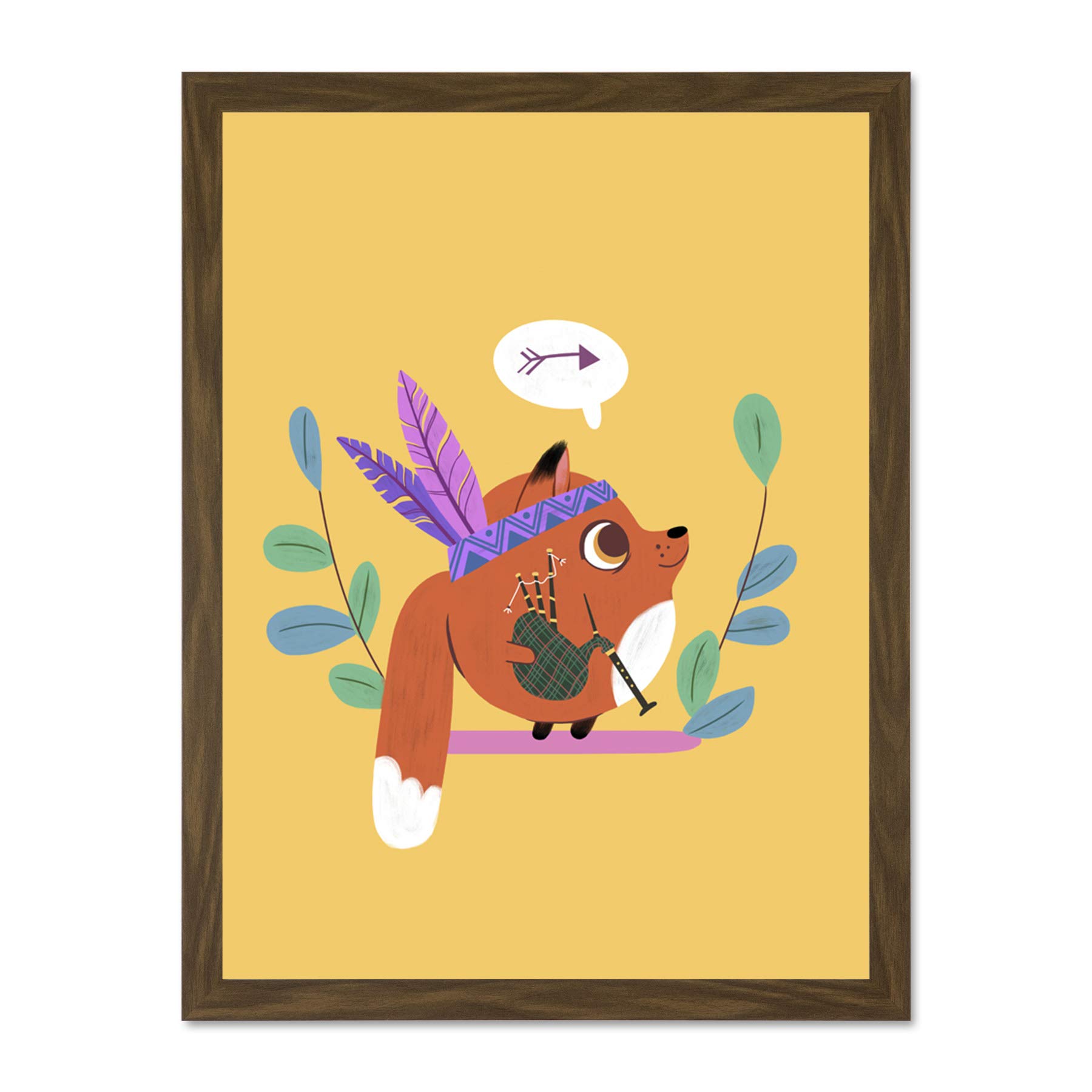 Wee Blue Coo Fox Bagpipes Native Large Framed Art Print Wall Poster 18x24 inch