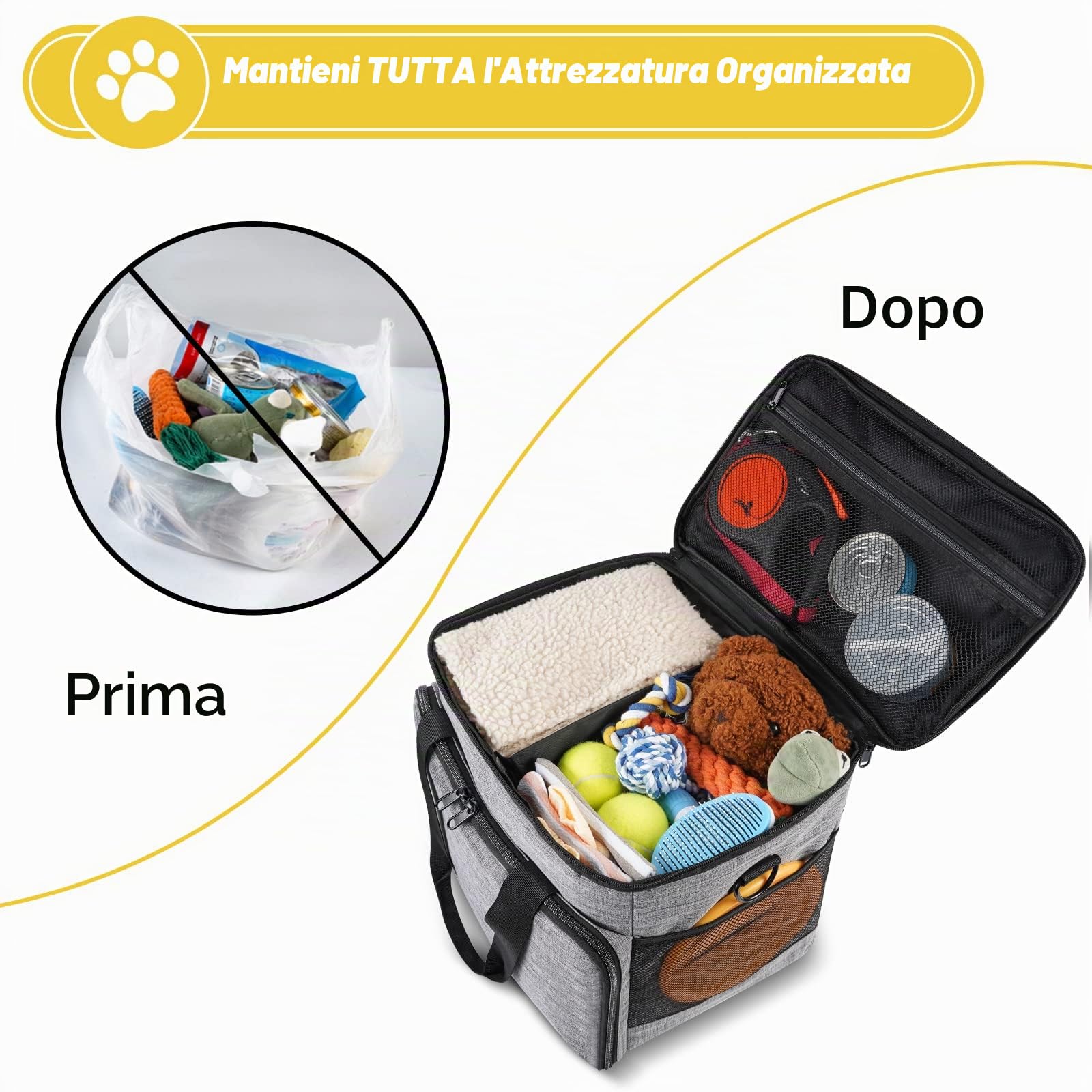 Set di 6 borse da viaggio per cani, kit da viaggio per animali domestici di grandi dimensioni include 2 contenitori per alimenti, 1 organizer da viaggio per cani, 2 ciotole pieghevoli, 1