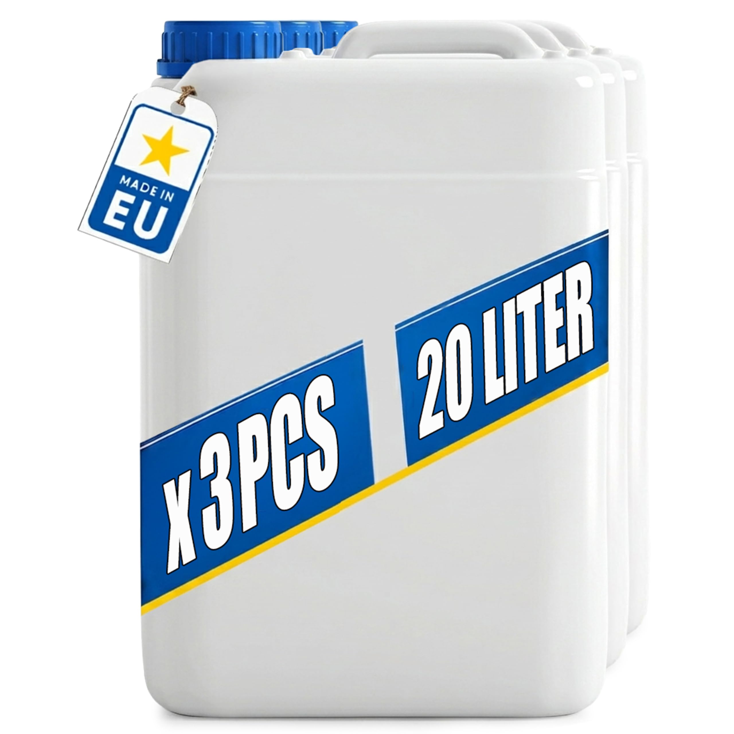 POSH Tanica da 3 x 20 l con tappo a vite, contenitore trasparente in HDPE per liquidi, acqua e olio, ermetico e impilabile, grande tanica in plastica per casa, giardino e officina