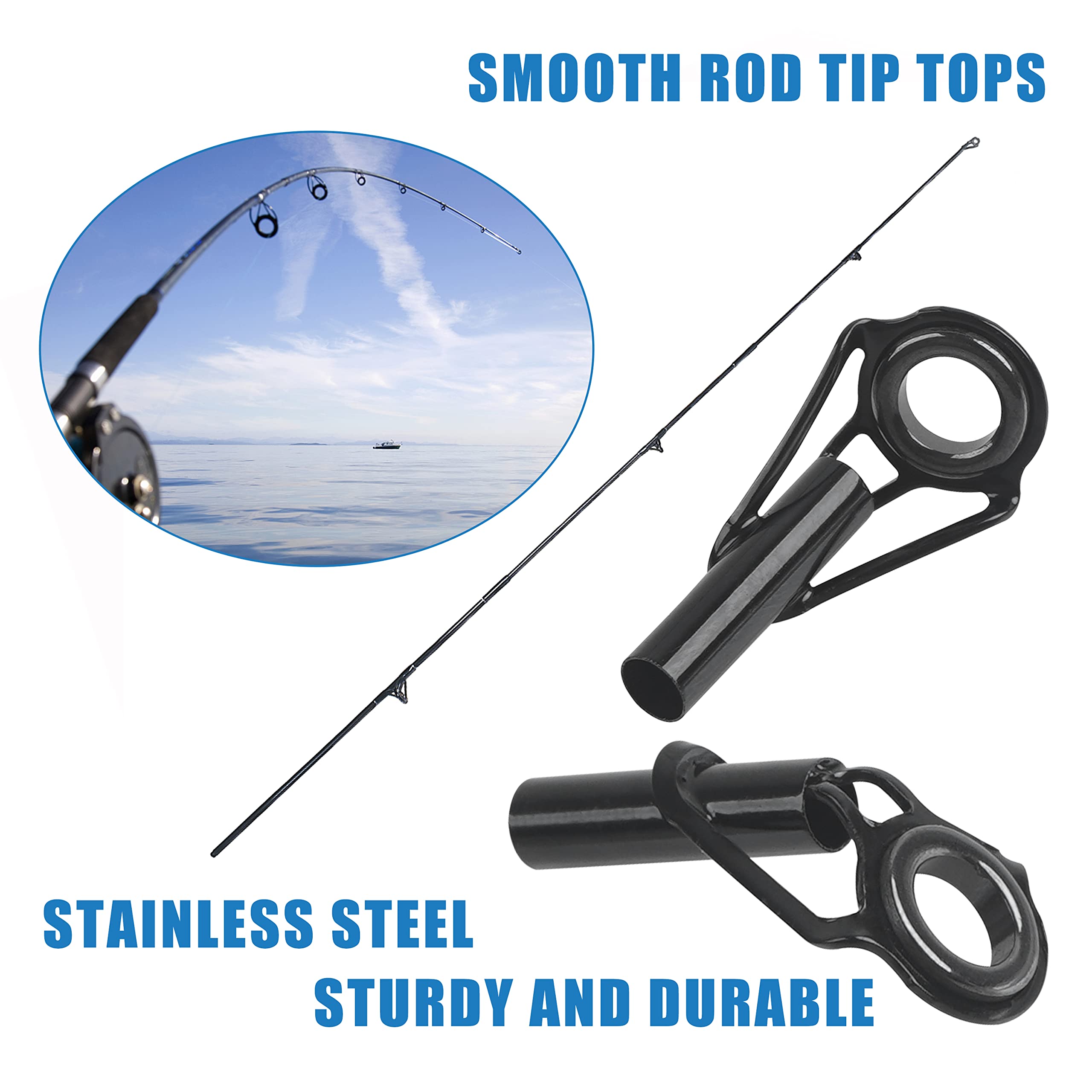 Kit Riparazione Canna Da Pesca - 15 Punte E 80 Occhielli Guida In Acciaio E Ceramica - Dimensioni Varie - 2